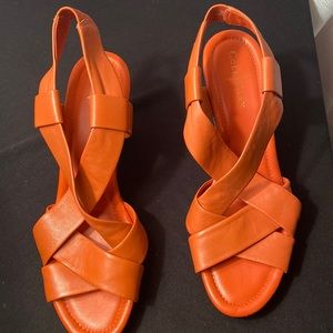 Cole Haanleather wedge heel’s size 10. 3inch heel, 1 burnt orange 1 beige. New.